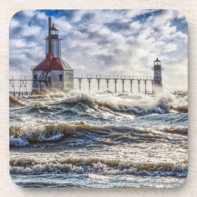 Storm At St Joseph Lighthouse Coaster (Front)