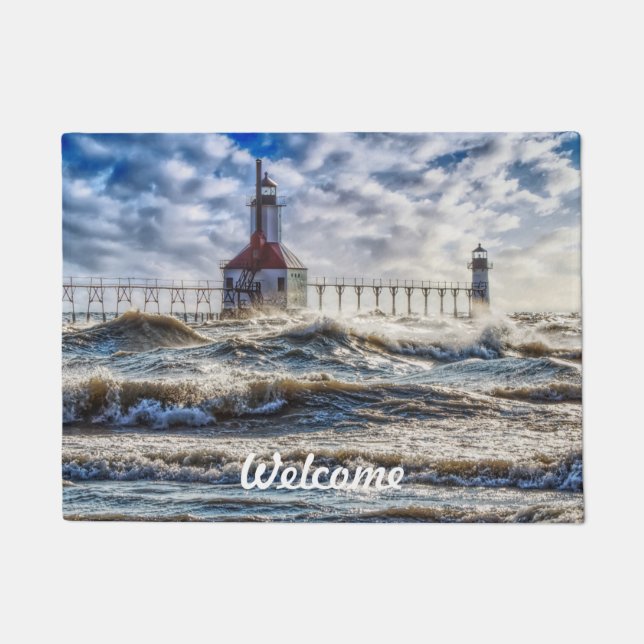 Storm At St Joseph Lighthouse Doormat (Front)