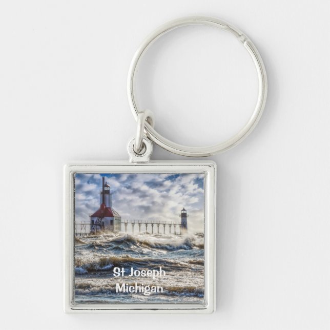 Storm At St Joseph Lighthouse Key Ring (Front)