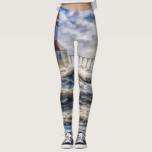 Storm At St Joseph Lighthouse Leggings (Front)