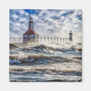 Storm At St Joseph Lighthouse Magnet