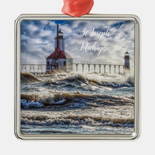 Storm At St Joseph Lighthouse Metal Ornament (Front)
