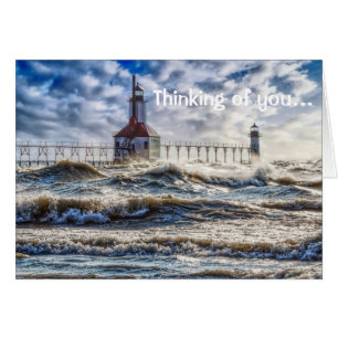 Storm At St Joseph Lighthouse Thinking of you Card