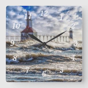 Storm At St Joseph Lighthouse Wall Clock