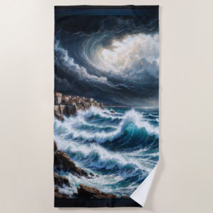 Storm By A Mediterranean Coast AI Art by Xendor7 Beach Towel
