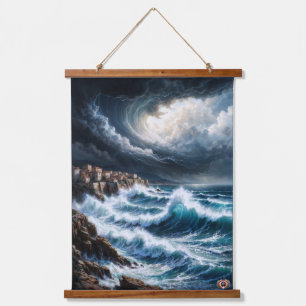 Storm By A Mediterranean Coast AI Art by Xendor7 Hanging Tapestry