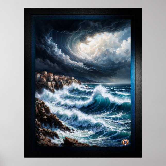 Storm By A Mediterranean Coast AI Art by Xendor7 Poster (Front)