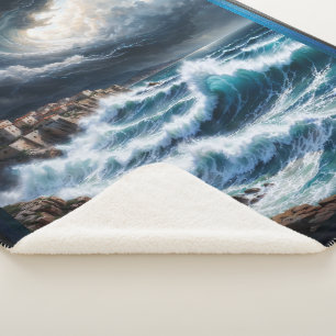 Storm By A Mediterranean Coast AI Art by Xendor7 Sherpa Blanket