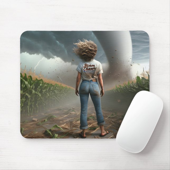Storm Chaser Woman Watching a Tornado Mouse Pad (With Mouse)