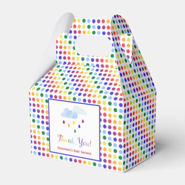 Storm Cloud Rainbow Dots Baby Shower Favour Box (Front Side)