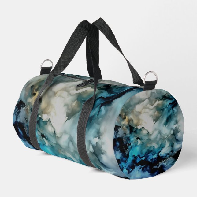Storm Clouds and Ocean Currents Abstract Art Duffle Bag (Left Corner)