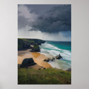 Storm clouds over coastal Cornwall Poster