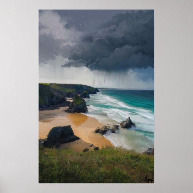 Storm clouds over coastal Cornwall Poster (Front)