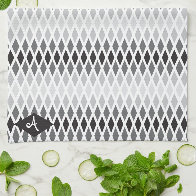 Storm Diamond Ombre Monogram Tea Towel (Folded)