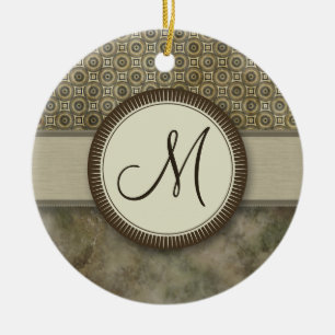 Storm Grey Coin Pattern with Monogram Ceramic Tree Decoration