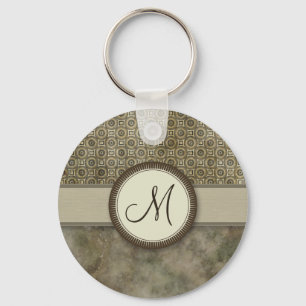 Storm Grey Coin Pattern with Monogram Key Ring