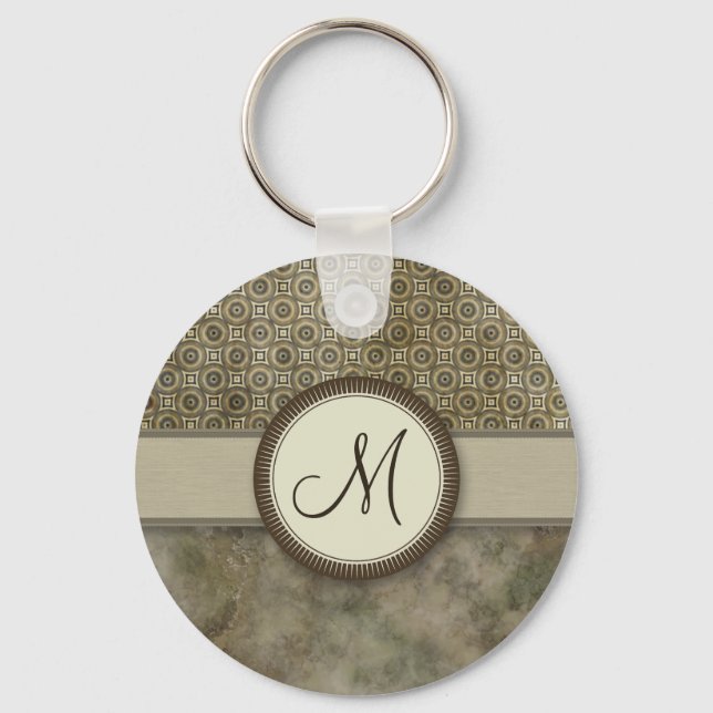 Storm Grey Coin Pattern with Monogram Key Ring (Front)