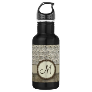 Storm Grey Feather Pattern with Monogram 532 Ml Water Bottle