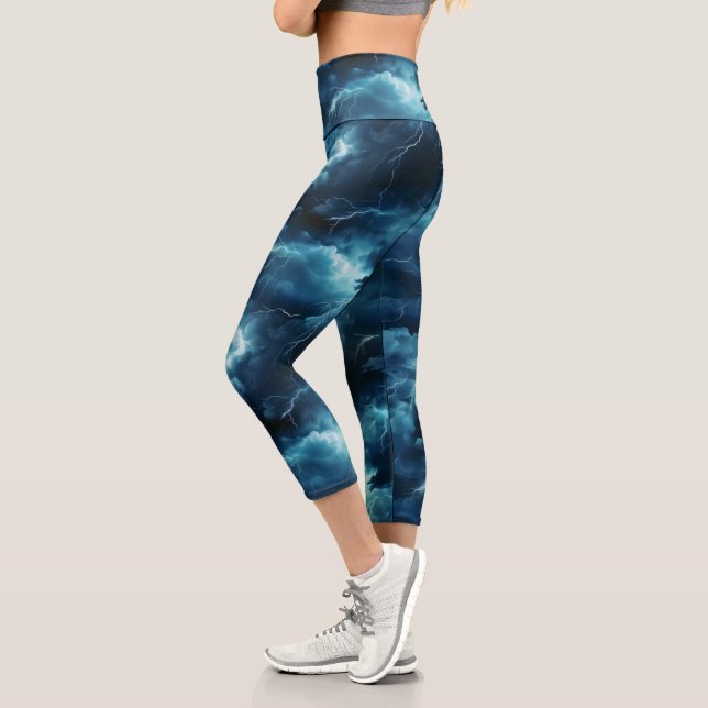 Storm Lightning Pattern Capri Leggings (Left)