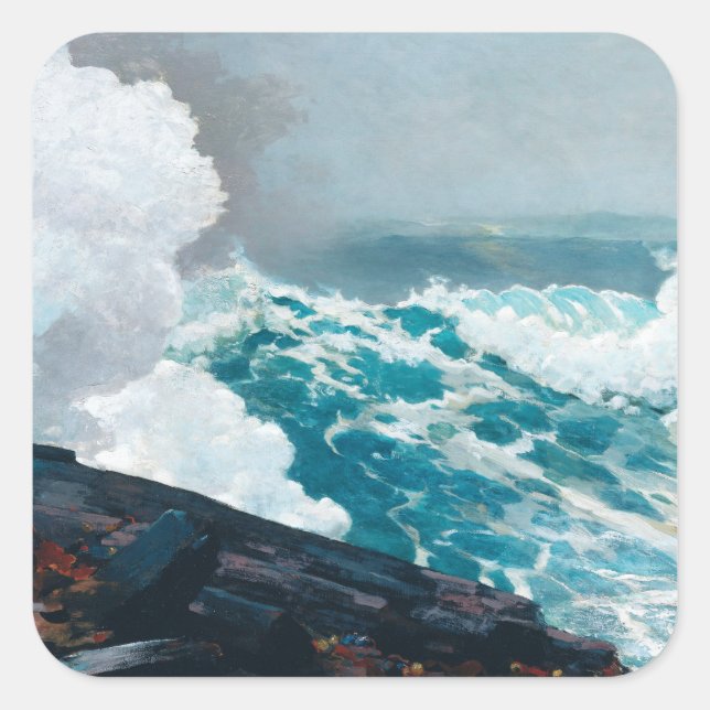 Storm on the sea painting square sticker (Front)