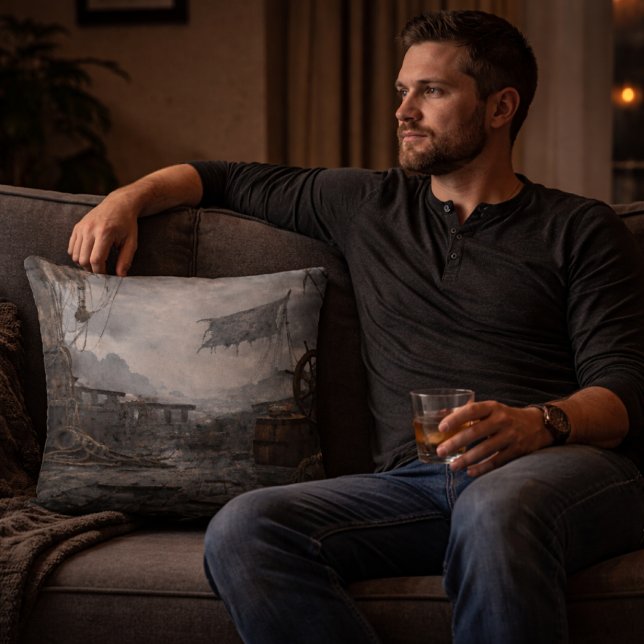 Storm Residue — Pirate Ship Aftermath Throw Pillow (Creator Uploaded)