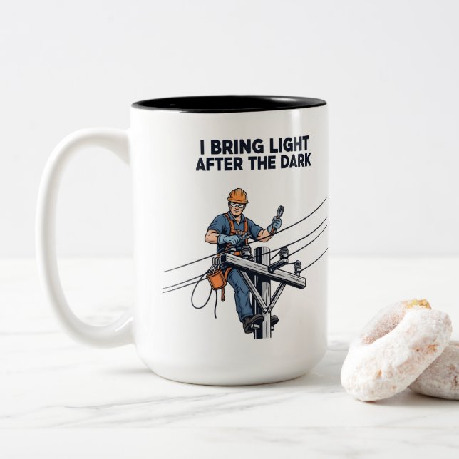 Storm Restoration Lineman Gift Two-Tone Coffee Mug (With Donut)