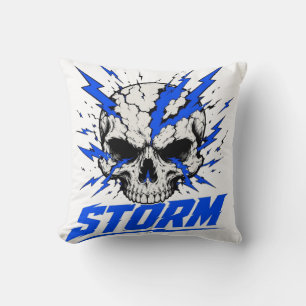 Storm Skull Lightning Bolt Throw Pillow