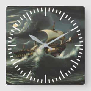 Storm Tossed Frigate by Thomas Chambers Square Wall Clock
