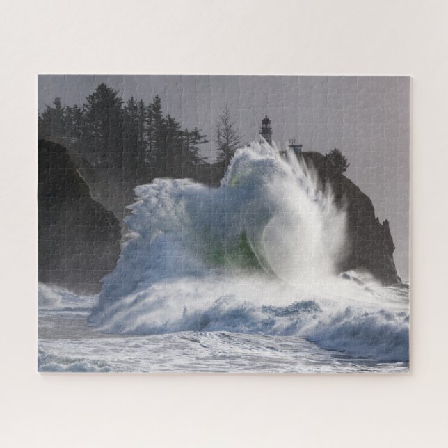 Storm Wave at Cape Disappointment Lighthouse Jigsaw Puzzle (Horizontal)