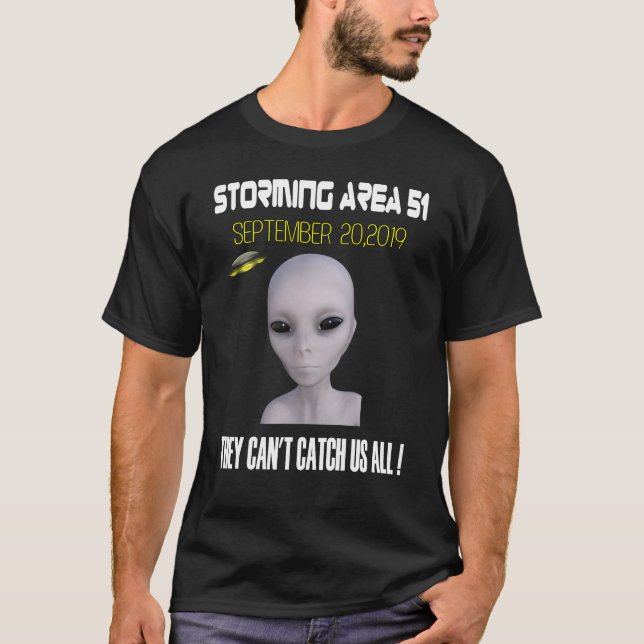 Storming Area 51 tshirts Alien with UFO (Front)