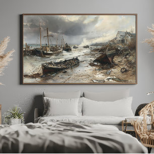 Storm's Wake: Wrecked Fishing Boats Art Poster