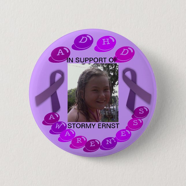 Stormy ADHD Awareness button (customisable) (Front)