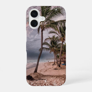 Stormy Beach with Palm Trees iPhone 16 Case