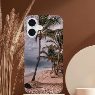 Stormy Beach with Palm Trees iPhone 16 Case