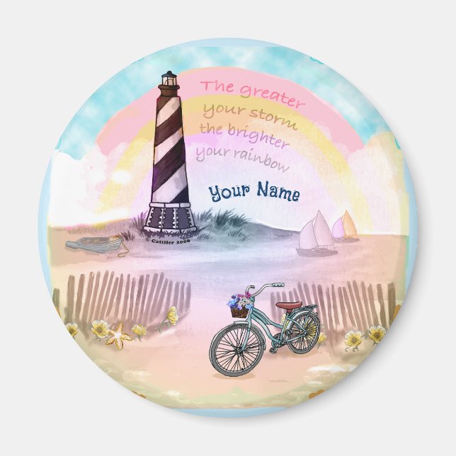 Stormy Bike  Lighthouse round Magnet (Front)