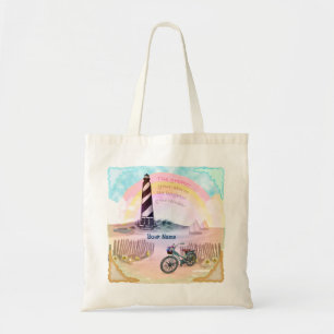 Stormy Bike Lighthouse tote bag
