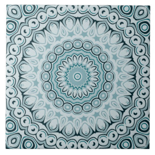 Stormy Blue and Grey Mandala Pattern Ceramic Tile