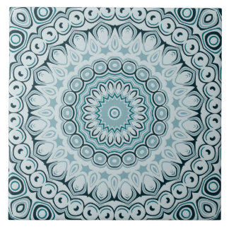 Stormy Blue and Grey Mandala Pattern Ceramic Tile