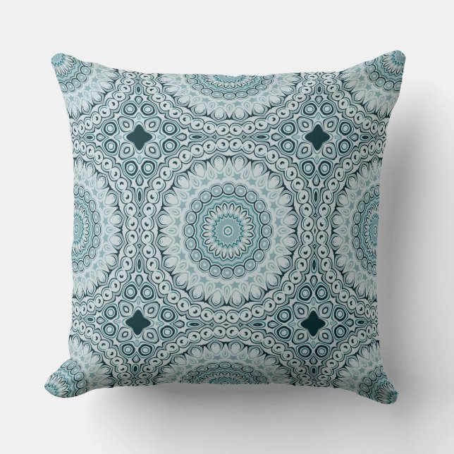Stormy Blue and Grey Mandala Pattern Cushion (Front)