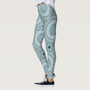 Stormy Blue and Grey Mandala Pattern Leggings