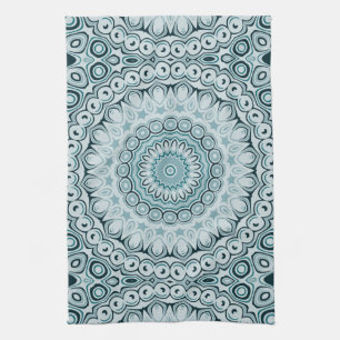 Stormy Blue and Grey Mandala Pattern Tea Towel
