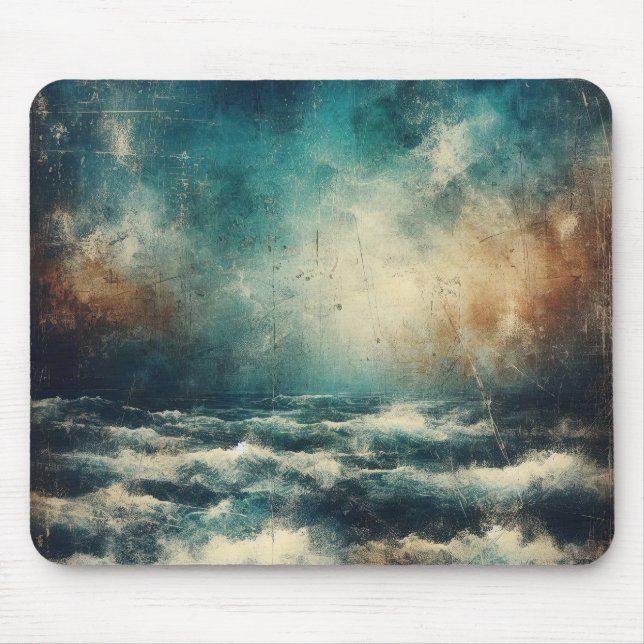 Stormy Blue Ocean Old Photograph Mouse Pad (Front)