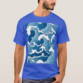 Stormy Blue Ocean Waves Japanese Art T-Shirt