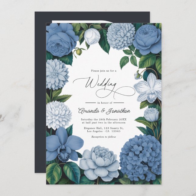 Stormy Blue, Steel Mist & Winter Pearl Wedding Invitation (Front/Back)