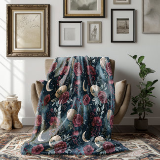 Stormy Burgundy Fall Rose Dreamscape Fleece Blanket