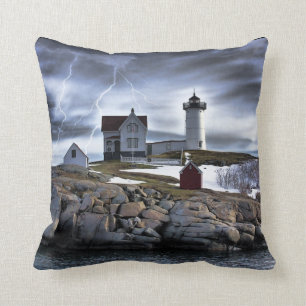 Stormy Cape Neddick "Nubble" light house Cushion