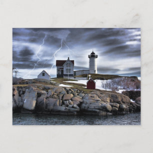 Stormy Cape Neddick "Nubble" light house Postcard