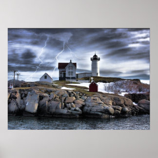 Stormy Cape Neddick "Nubble" lighthouse York, ME Poster
