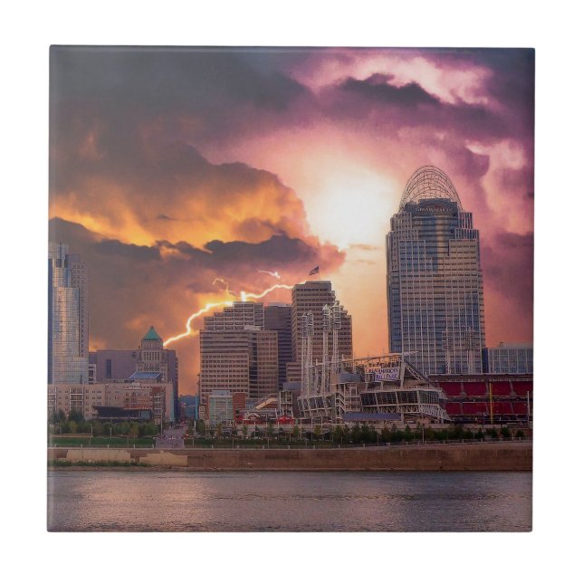 Stormy Cincinnati Great American Ball Park Ceramic Tile (Front)