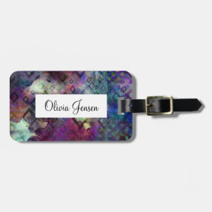 Stormy Colourful Watercolor Abstract w/ Diamonds Luggage Tag